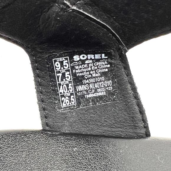 SOREL Cameron Flatform Sandals Womens 9.5 Black Natural Leather Platform Comfort - Picture 5 of 10
